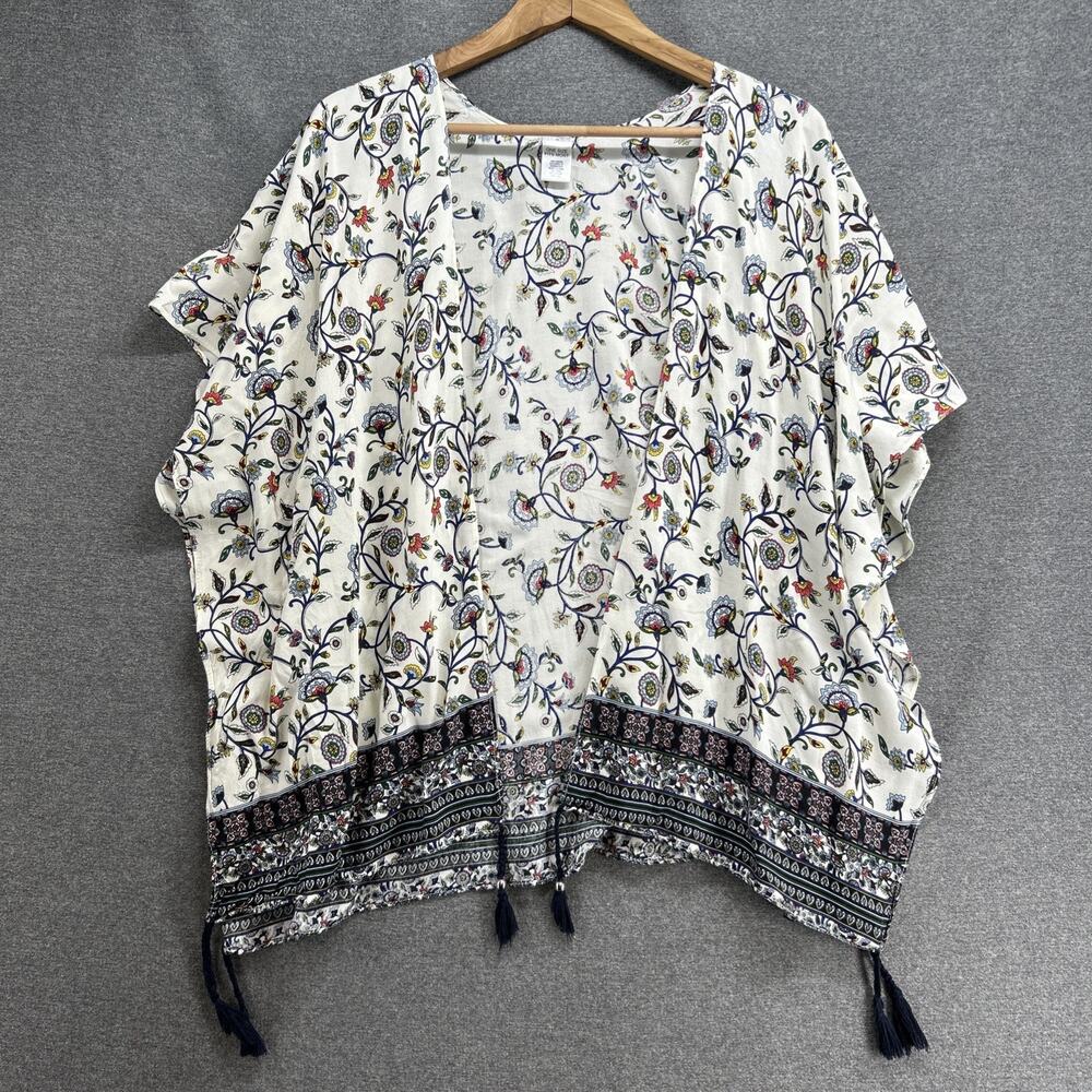 Floral Kimono Cover Up Womens One Size Bohemian Fringe Tassel Open Front Wrap